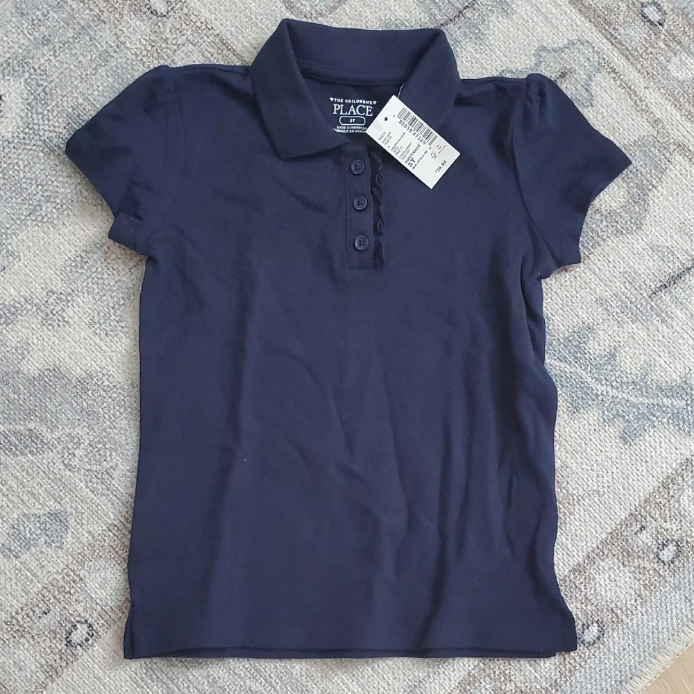 NWT The Children's Place Navy Ruffle Polo Uniform Shirt Sz5T